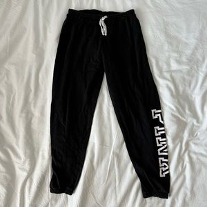 PINK Victoria’s Secret Black Everyday Lounge White Block Logo Fleece Sweatpants